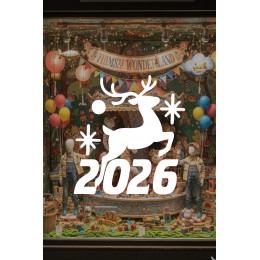 Geyikli 2026 Yılbaşı Vitrin Sticker - Mağaza Cam Süsleme Yılbaşı Dekoru