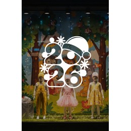 2026 Noel Şapkalı Yeni Yıl Vitrin Cam Sticker - Mağaza & Kreş Cam Dekoru Yeni Yıl Süsleme Seti