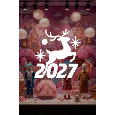 Geyikli 2027 Yılbaşı Vitrin Sticker - Mağaza Cam Süsleme Yılbaşı Dekoru