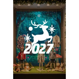 Geyikli 2027 Yılbaşı Vitrin Sticker - Mağaza Cam Süsleme Yılbaşı Dekoru