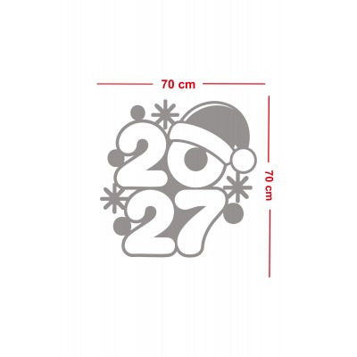 2027 Noel Şapkalı Yeni Yıl Vitrin Cam Sticker - Mağaza & Kreş Cam Dekoru Yeni Yıl Süsleme Seti