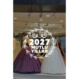 Yeni Yıla Özel 2027 Mutlu Yıllar Yazısı Taç Süslemesi Yılbaşı Stickerları 