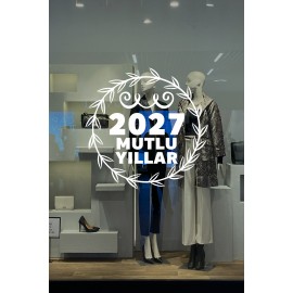 Yeni Yıla Özel 2027 Mutlu Yıllar Yazısı Taç Süslemesi Yılbaşı Stickerları 