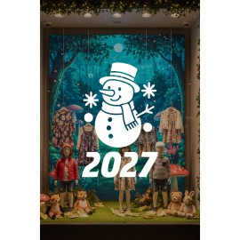 2027 Yılbaşı Cam Sticker Kardan Adam – Vitrin Dekor Yeni Yıl Süsleme