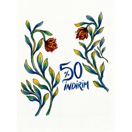 Çiçek Tasarım Vitrin Cam Sticker – %50 İndirim Yazısı & Dekoratif Cam Vitrin Sticker