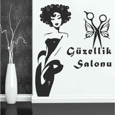 Kıvırcık saçlı kadın Bayan Kuaför Güzellik Salonu Duvar Sticker