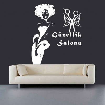 Kıvırcık saçlı kadın Bayan Kuaför Güzellik Salonu Duvar Sticker