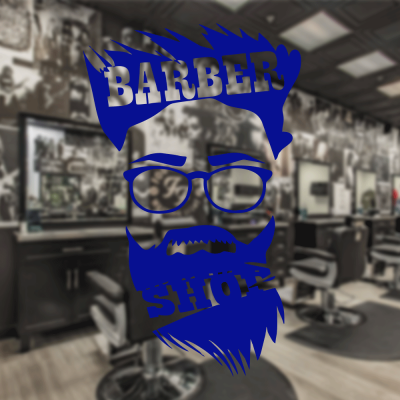 Berberlere ve Kuaförlere Özel Gözlüklü Adam Barber Shop Sticker Yapıştırma