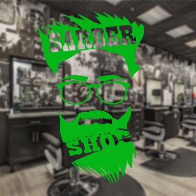 Berberlere ve Kuaförlere Özel Gözlüklü Adam Barber Shop Sticker Yapıştırma