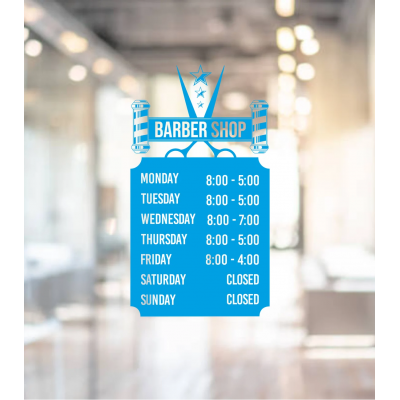 Berber Dükkanı Kişiselleştirilmiş Özel Açılış Saatleri Pencere Işareti Vinil çıkartma