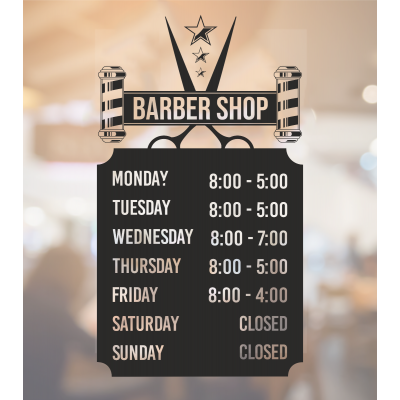 Berber Dükkanı Kişiselleştirilmiş Özel Açılış Saatleri Pencere Işareti Vinil çıkartma