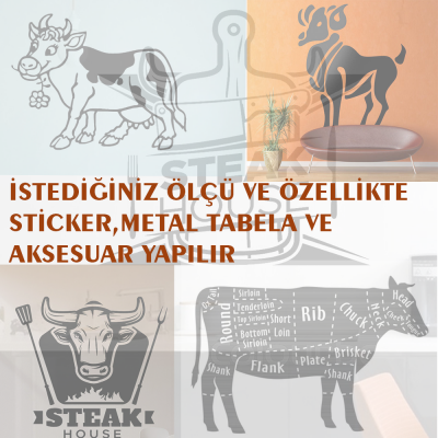 Kasap Ve Steak Houselara Özel Çanlı İnek Sticker Yapıştırma