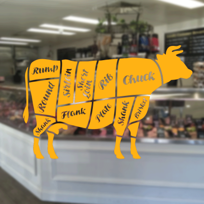 Kasap Ve Steak Houselara Özel İneğin Bölümleri Sticker Yapıştırma