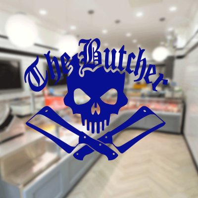 Kasap Ve Steak Houselara Özel Kuru Kafa The Butcher Sticker Yapıştırma