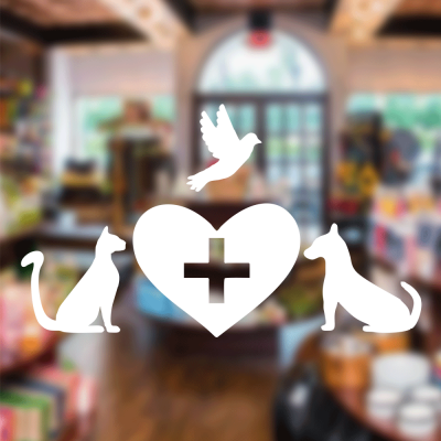 Petshop Ve Veterinerlere Özel Kalp Ve Sağlık İşareti Sticker Yapıştırma