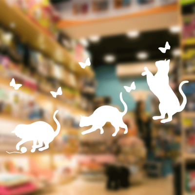 Petshop Ve Veterinerlere Özel Oynayan Kediler Sticker Yapıştırma