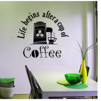 Kafe ve Restoranlara Özel  Life Begins After a Cup Of Coffee Yazısı Cam Vitrin Sticker Yapıştırma