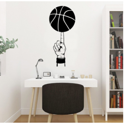 Parmak Ucunda Basketbol Topu Yazısı Spor Salonu Duvar Stickerı