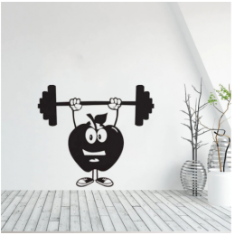 Elma Karikatürlü Halter Yazısı Spor Salonu Duvar Stickerı