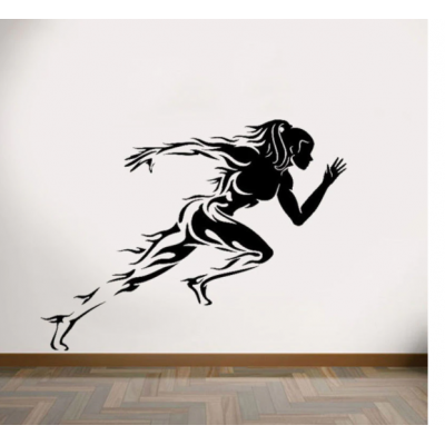  Kadın Koşucu Yazısı Spor Salonu Duvar Stickerı