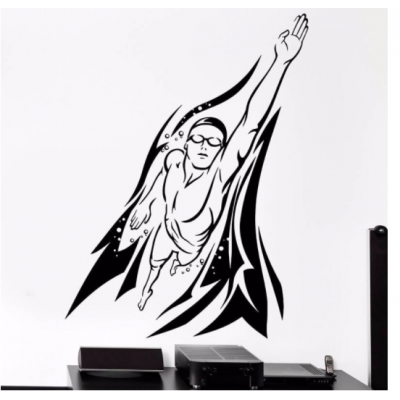 Erkek Yüzücü Yazısı Spor Salonu Duvar Stickerı