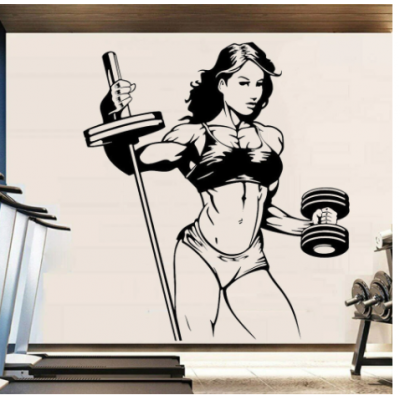 Spor Salonlarına Özel Sporcu Kadın  Duvar Yazısı Cam Vitrin Sticker Yapıştırma