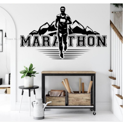 Spor Salonlarına Özel Maraton Koşucusu Duvar Yazısı Cam Vitrin Sticker Yapıştırma