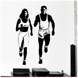 Spor Salonlarına Özel Erkek ve Kadın Koşucu Duvar Yazısı Cam Vitrin Sticker Yapıştırma
