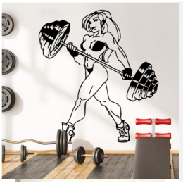 Spor Salonlarına Özel Seksi Kaslı Kadın Halterci Duvar Yazısı Cam Vitrin Sticker Yapıştırma