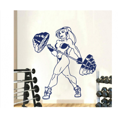 Spor Salonlarına Özel Seksi Kaslı Kadın Halterci Duvar Yazısı Cam Vitrin Sticker Yapıştırma