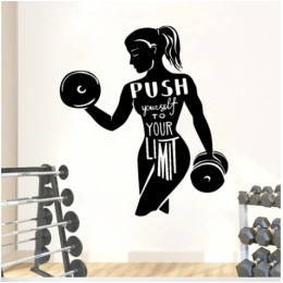Dambıl Kaldıran Kadın Yazısı Spor Salonu Duvar Stickerı