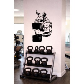 Kaslı Boğa Ağırlık Tasarımı Spor Salonu Duvar Sticker - Güç ve Performans Temalı Duvar Dekoru