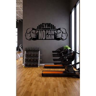 No Pain No Gain Yazılı Fitness Motivasyon Dekoru - Spor Salonu Sticker