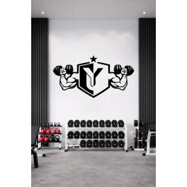 Spor Salonu Duvar Sticker – Fitness Logo & Dumbbell Güç Dekoru - Gym Dekor Sticker