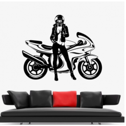 Seksi Motosiklet Sürücüsü Kadın Duvar Yazısı Cam Vitrin Sticker Yapıştırma