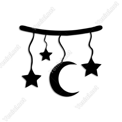 Dalda Salınan Yıldızlar Ay Duvar Oda Ev Aksesuarı Ahşap Tablo 50x42cm