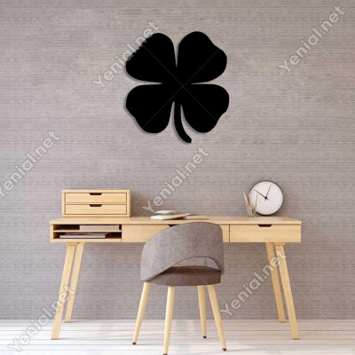 Dört Yapraklı Yonca Çiçeği Duvar Oda Ev Aksesuarı Ahşap Tablo 46x50cm