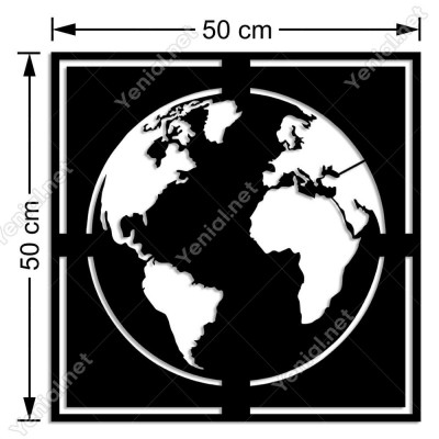 Dünya Küre Çerçeveli Duvar Tablosu Oda Ev Aksesuarı Ahşap Tablo 50x50cm