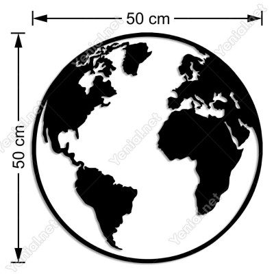 Dünya Küre Yuvarlak Duvar Tablosu Dekoratif Ev Aksesuarı Ahşap Tablo 50x50cm