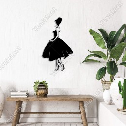 Elbiseli Güzel Kadın Duvar Oda Ev Aksesuarı Ahşap Tablo 29x50cm