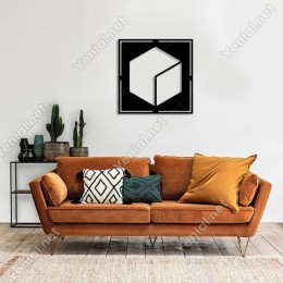 Geometrik Parça Desenli Altıgen Duvar Oda Ev Aksesuarı Ahşap Tablo 50x50cm