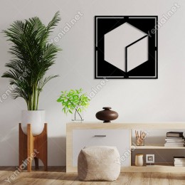 Geometrik Parça Desenli Altıgen Duvar Oda Ev Aksesuarı Ahşap Tablo 50x50cm