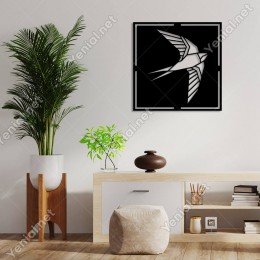 Geometrik Parça Desenli Uçan Kuş Duvar Oda Ev Aksesuarı Ahşap Tablo 50x50cm