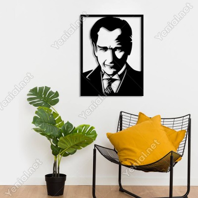Mustafa Kemal Atatürk Potre Resmi Duvar Oda Ev Aksesuarı Ahşap Tablo 50x38cm