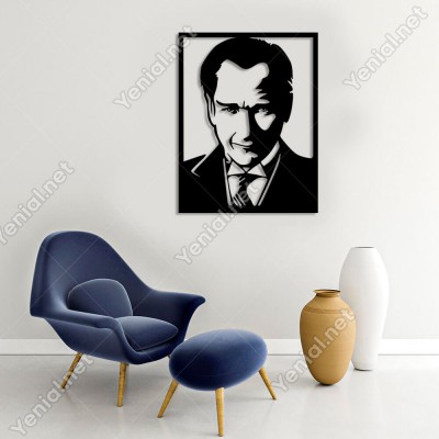 Mustafa Kemal Atatürk Potre Resmi Duvar Oda Ev Aksesuarı Ahşap Tablo 50x38cm