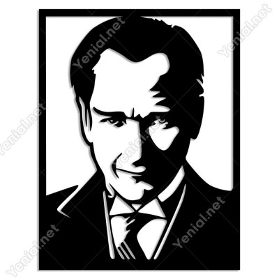 Mustafa Kemal Atatürk Potre Resmi Duvar Oda Ev Aksesuarı Ahşap Tablo 50x38cm