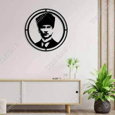 Mustafa Kemal Atatürk Resmi Potresi Duvar Ev Aksesuarı Ahşap Tablo 50x50cm