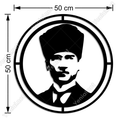 Mustafa Kemal Atatürk Resmi Potresi Duvar Ev Aksesuarı Ahşap Tablo 50x50cm