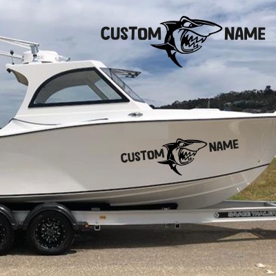Gemiye Tekneye Özel İsimli Sticker Köpek balığı Özel İsim Tekne Sticker, Vinil Sticker, Tekne Sticker