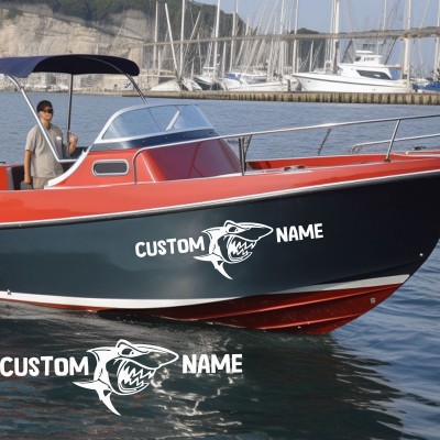 Gemiye Tekneye Özel İsimli Sticker Köpek balığı Özel İsim Tekne Sticker, Vinil Sticker, Tekne Sticker